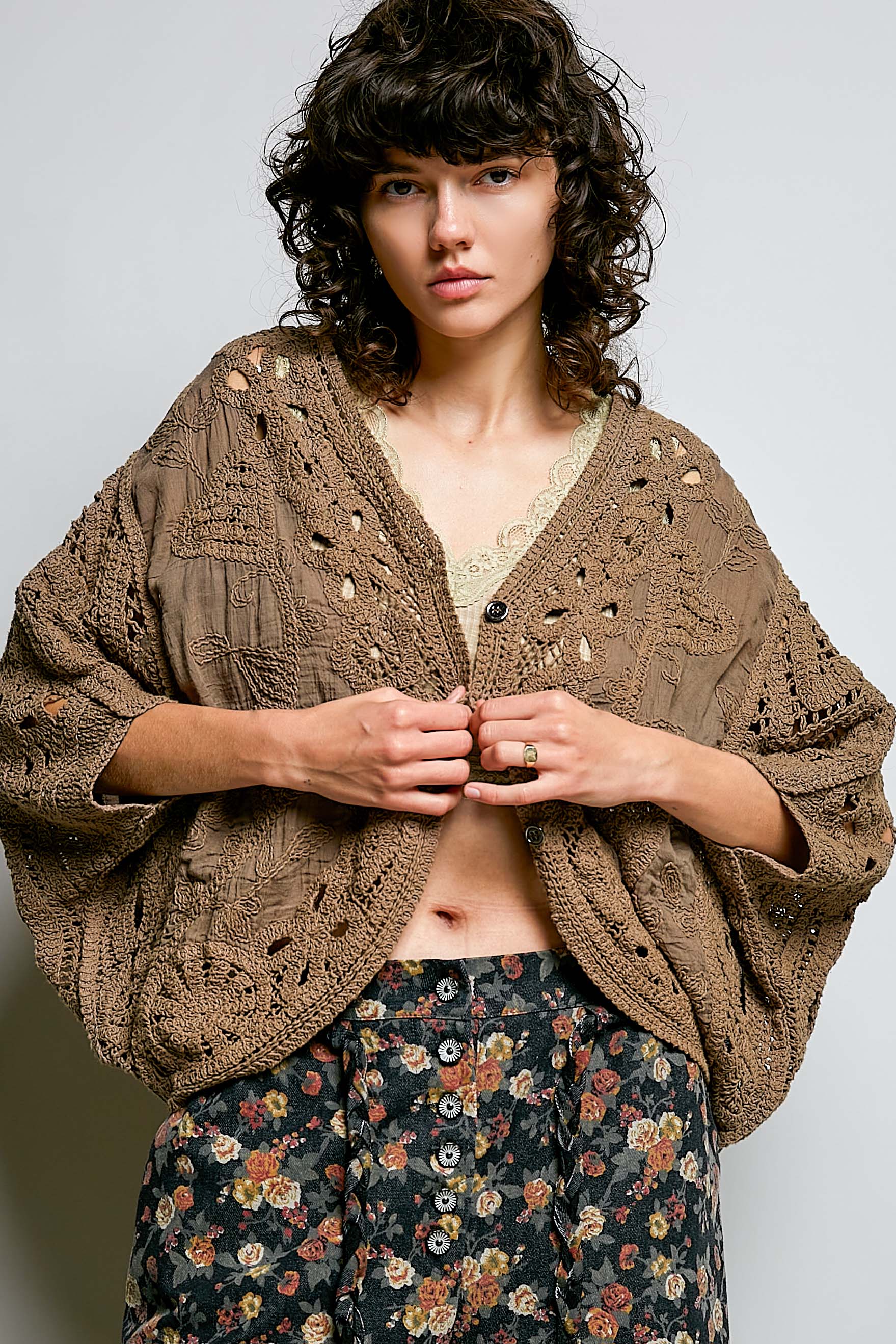 Batwing Sleeve Button Down Solid Crochet Cardigan Top-Pol Clothing-Stuffology - Where Vintage Meets Modern, A Boutique for Real Women in Crosbyton, TX
