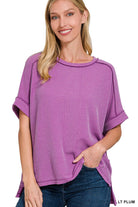 Corded Rib Short Cuff Sleeve Raw Edge Top-TOP-Stuffology Boutique-Stuffology - Where Vintage Meets Modern, A Boutique for Real Women in Crosbyton, TX