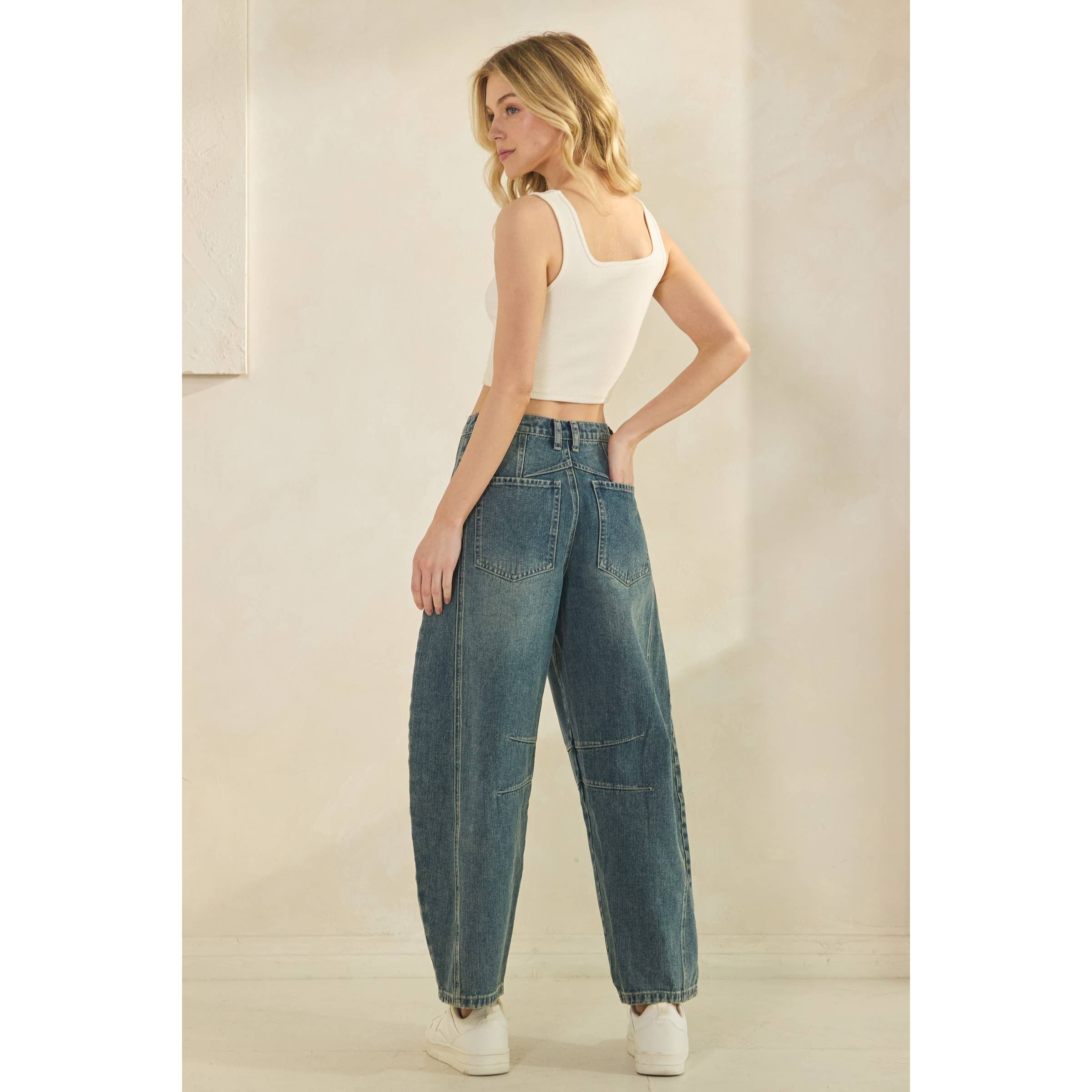 CLASSIC BARREL STYLE JEANS-Jeans-Sage + Fig-Stuffology - Where Vintage Meets Modern, A Boutique for Real Women in Crosbyton, TX