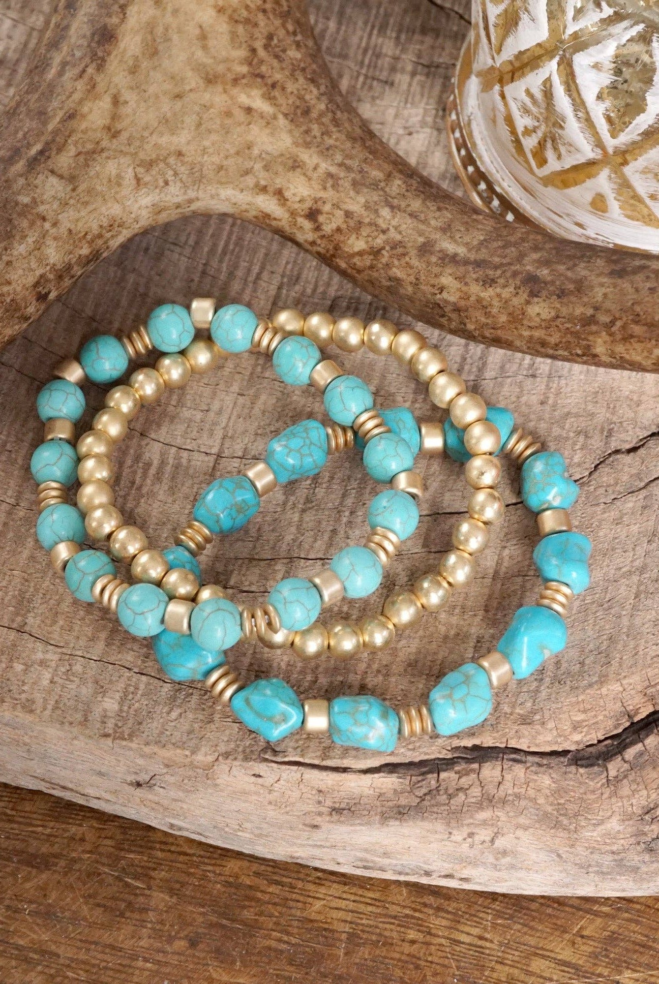 Western-Inspired Beaded Bracelet Set – Gold & Stone Accents-PennyLine inc-Stuffology - Where Vintage Meets Modern, A Boutique for Real Women in Crosbyton, TX