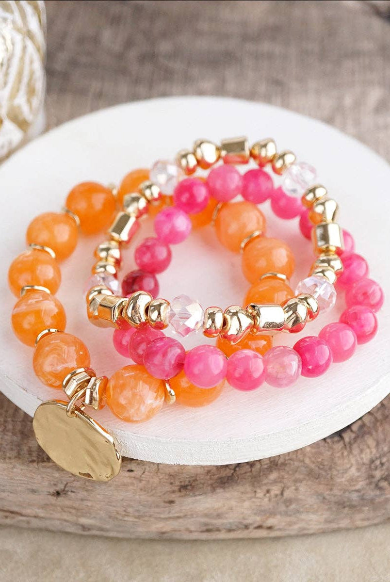 Gilded Sorbet Stack – Set of 3 Stretchy Beaded Summer Bracelets-Bracelets-PennyLine inc-Stuffology - Where Vintage Meets Modern, A Boutique for Real Women in Crosbyton, TX