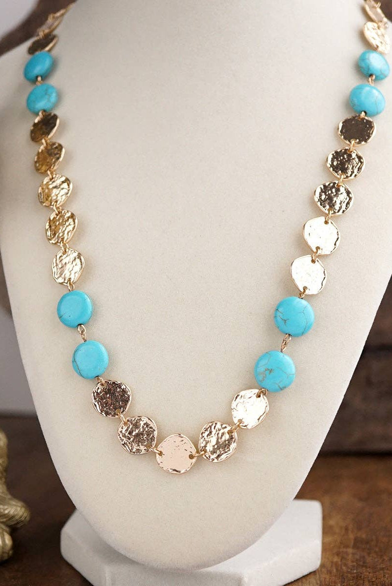Desert Rhythm – Turquoise Color Stone & Textured Coin Necklace-PennyLine inc-Stuffology - Where Vintage Meets Modern, A Boutique for Real Women in Crosbyton, TX