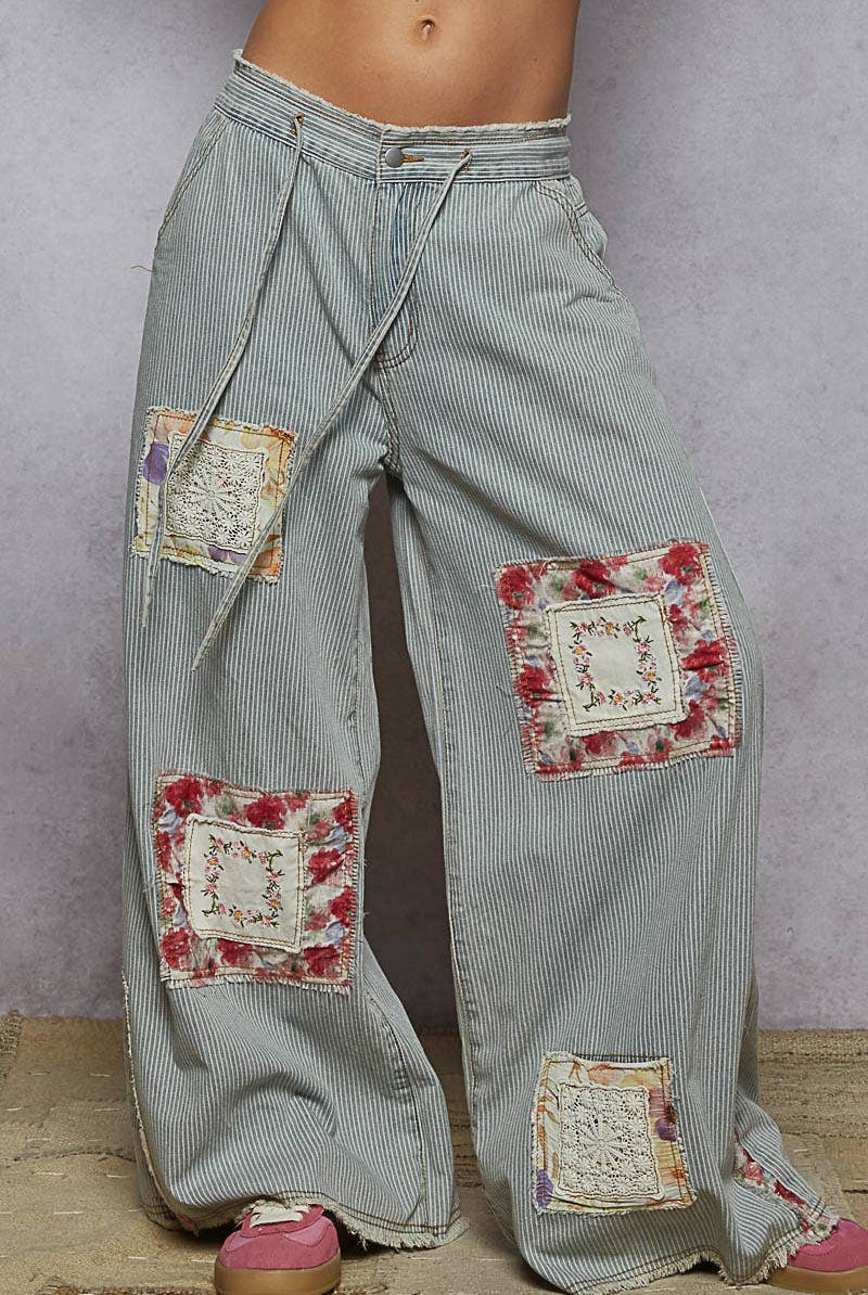 POL Clothing Vintage Striped Patch Pants-Jeans-Pol Clothing-Stuffology - Where Vintage Meets Modern, A Boutique for Real Women in Crosbyton, TX
