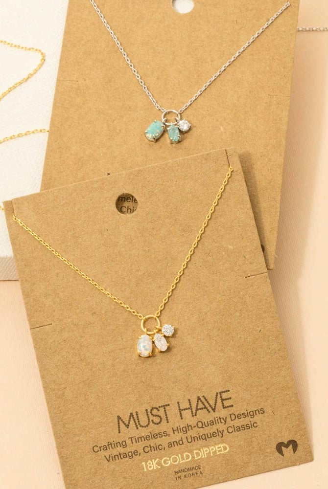 Dainty Opal Crystal Charm Necklace-Necklaces-The Looks by Fame Accessories-Stuffology - Where Vintage Meets Modern, A Boutique for Real Women in Crosbyton, TX