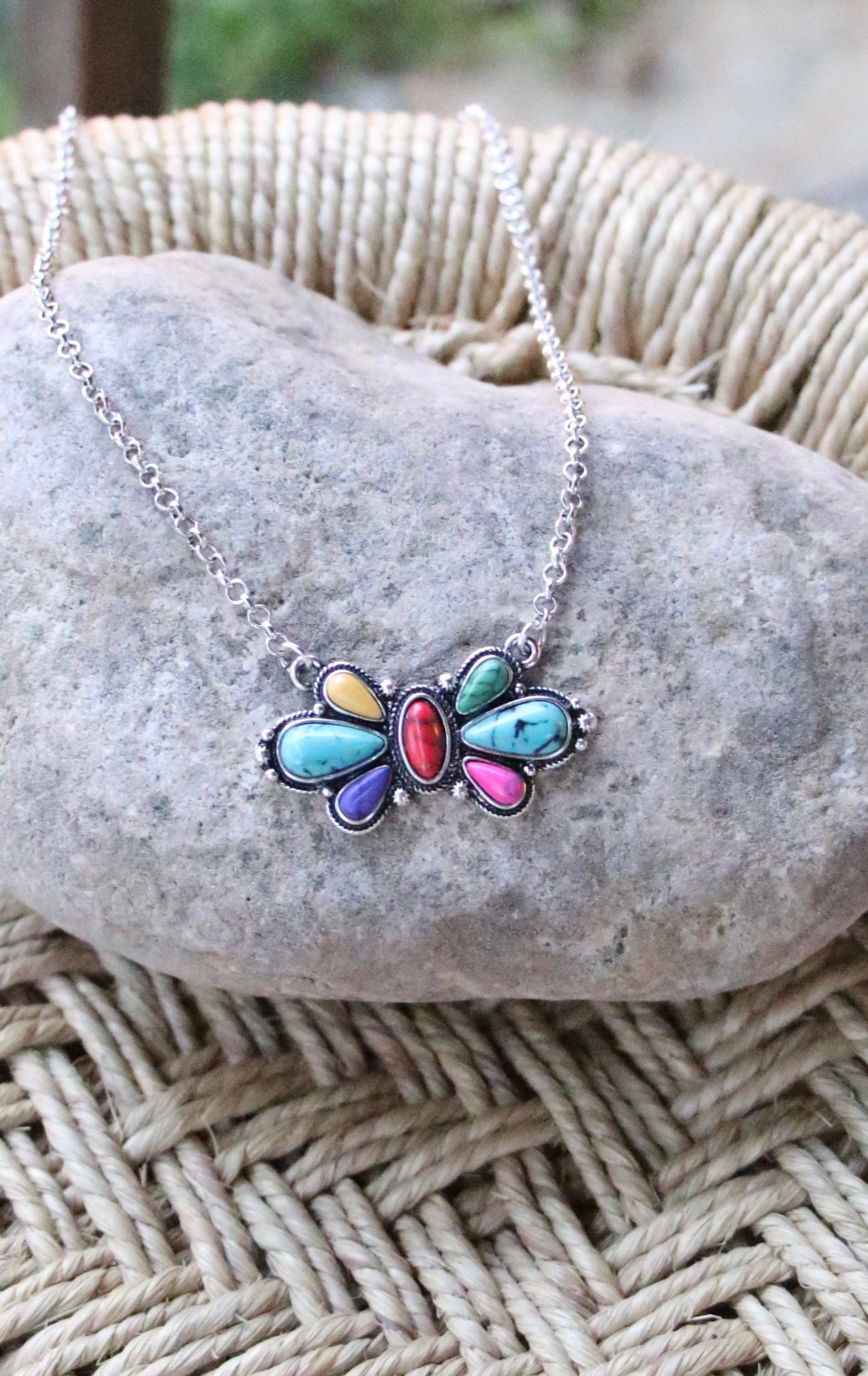 MULTI FLOWER CONCHO NECKLACE-Necklaces-Turquoise Haven-Stuffology - Where Vintage Meets Modern, A Boutique for Real Women in Crosbyton, TX