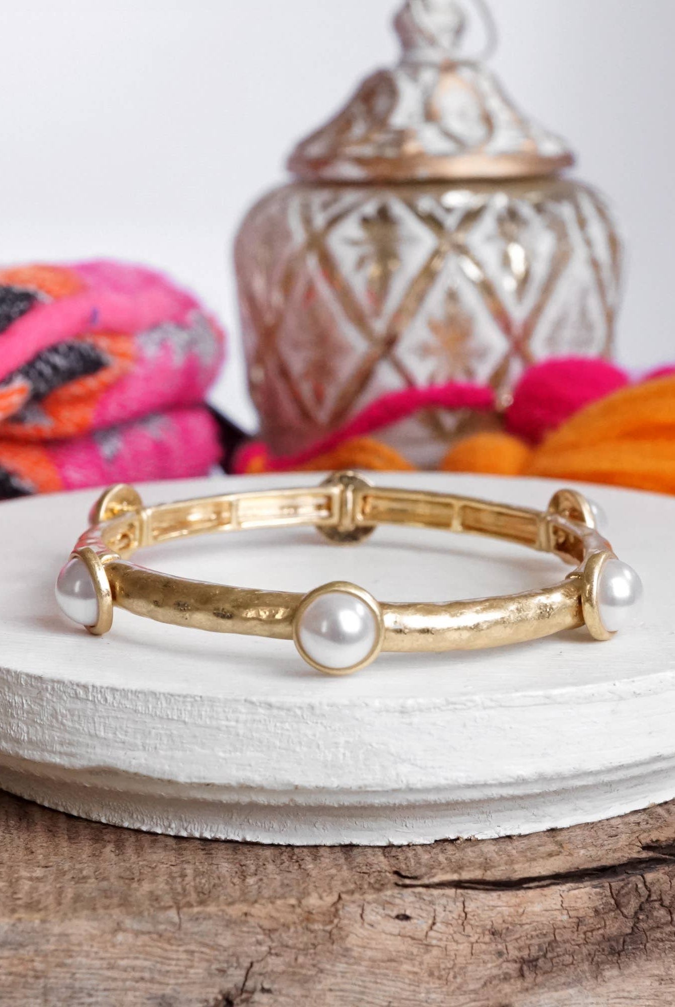 Jeweled Golden Bangle with semi precious stone dots-Bracelets-PennyLine inc-Stuffology - Where Vintage Meets Modern, A Boutique for Real Women in Crosbyton, TX