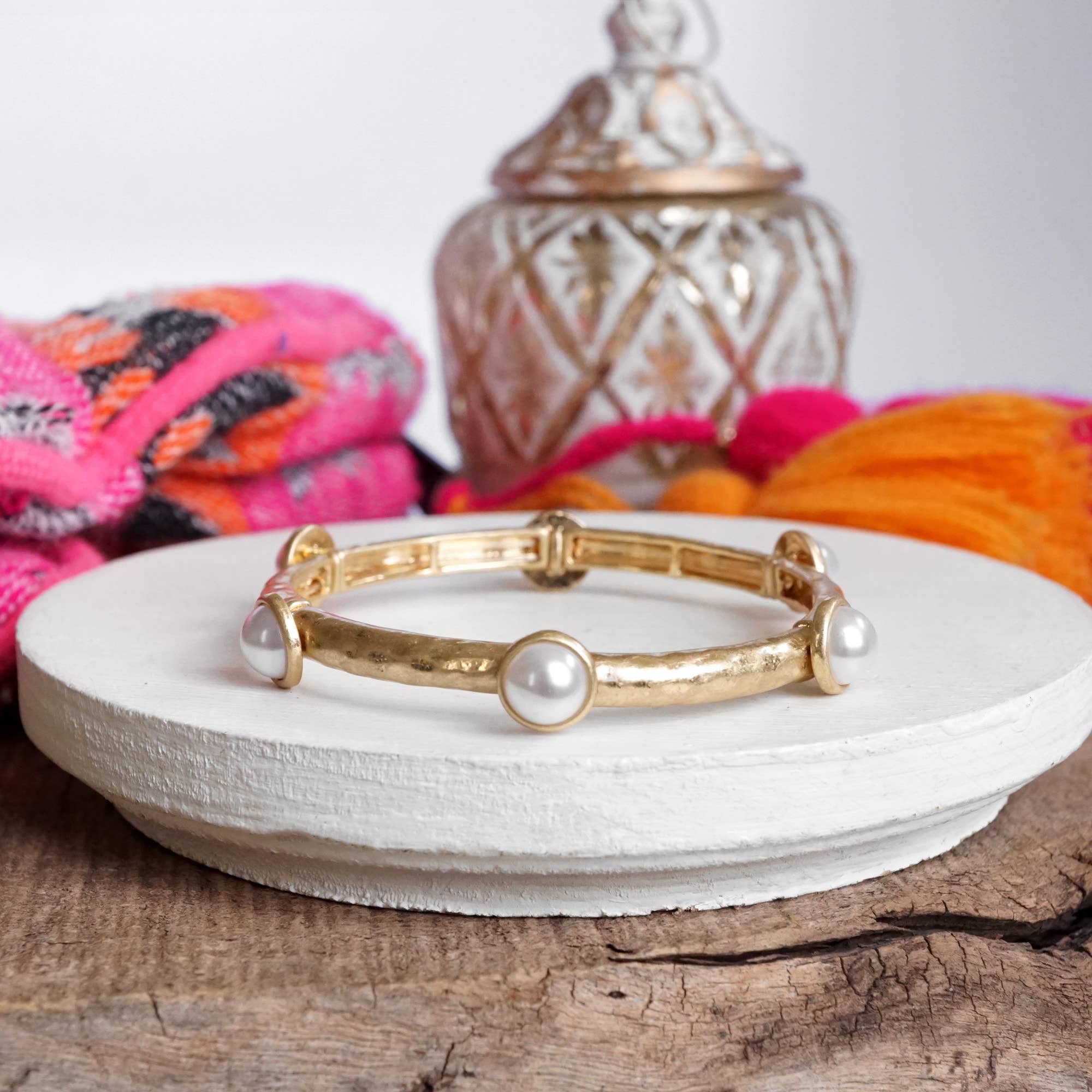 Jeweled Golden Bangle with semi precious stone dots-Bracelets-PennyLine inc-Stuffology - Where Vintage Meets Modern, A Boutique for Real Women in Crosbyton, TX