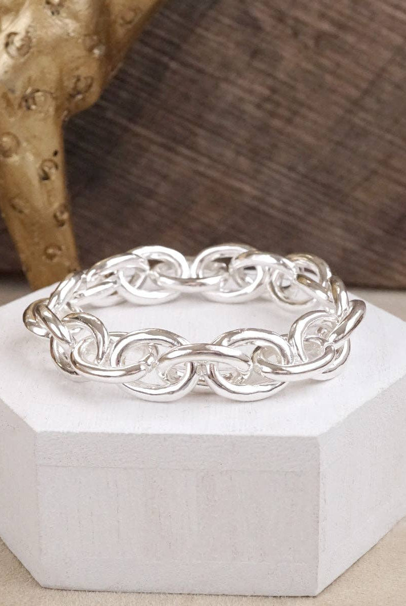 Bold Links – Chunky Chain Stretchy Bracelet - in Gold-Bracelets-PennyLine inc-Stuffology - Where Vintage Meets Modern, A Boutique for Real Women in Crosbyton, TX