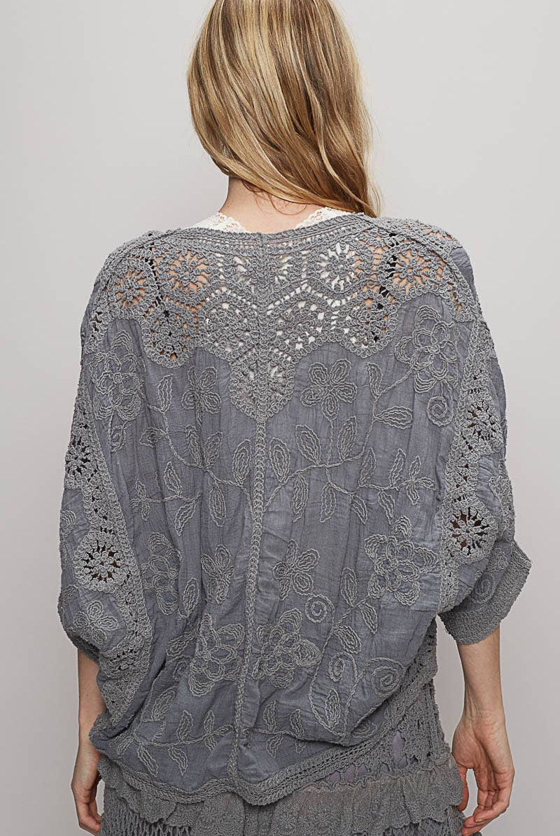 V-neck crochet woven roomy fit cardigan top-Gauze Cardigan-Pol Clothing-Stuffology - Where Vintage Meets Modern, A Boutique for Real Women in Crosbyton, TX