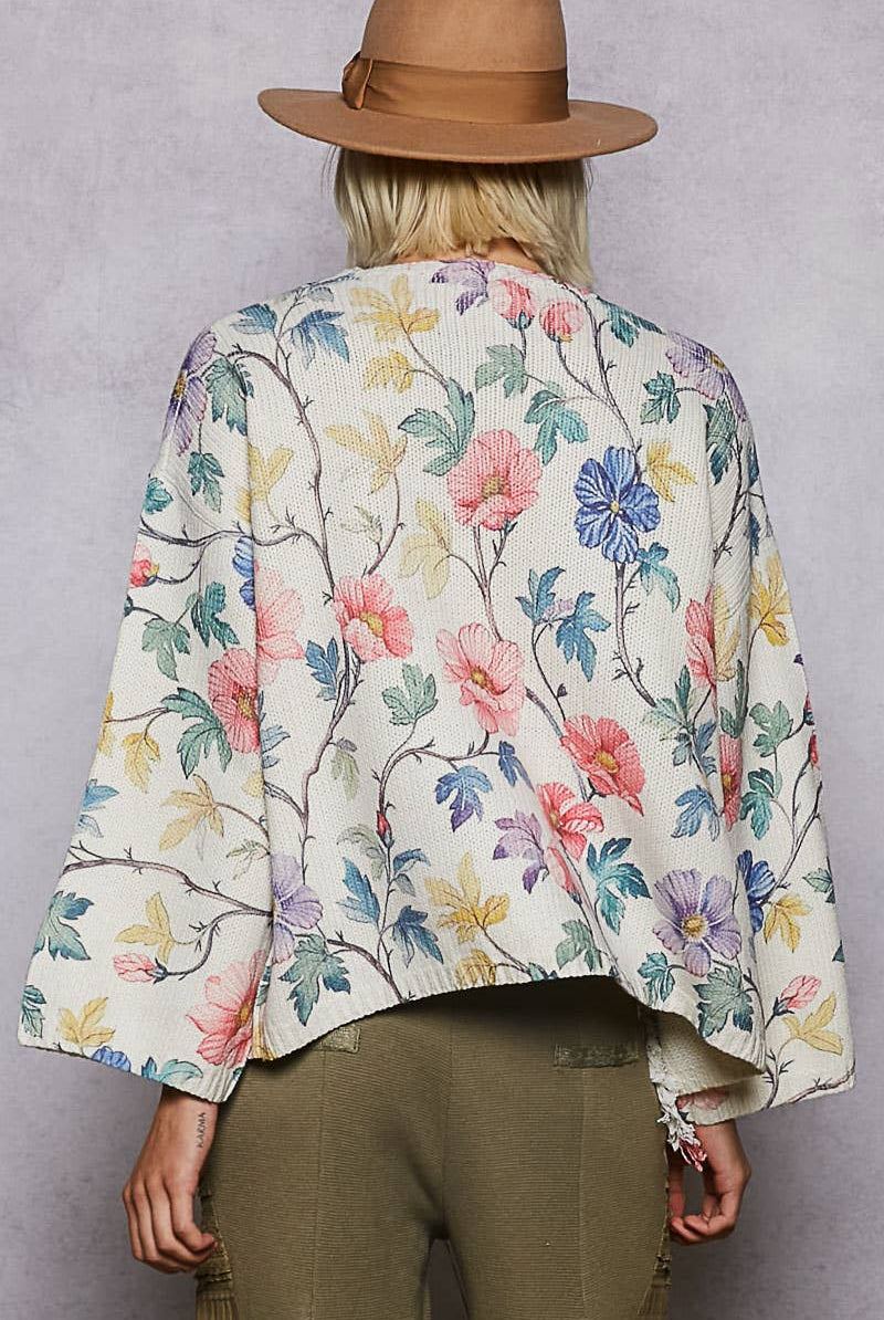 V-neck Long Sleeve Floral Print Sweater Cardigan-Sweater Cardigan-Pol Clothing-Stuffology - Where Vintage Meets Modern, A Boutique for Real Women in Crosbyton, TX