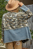 Camo /Denim crochet patch printed twill woven jacket-Jackets-Pol Clothing-Stuffology - Where Vintage Meets Modern, A Boutique for Real Women in Crosbyton, TX