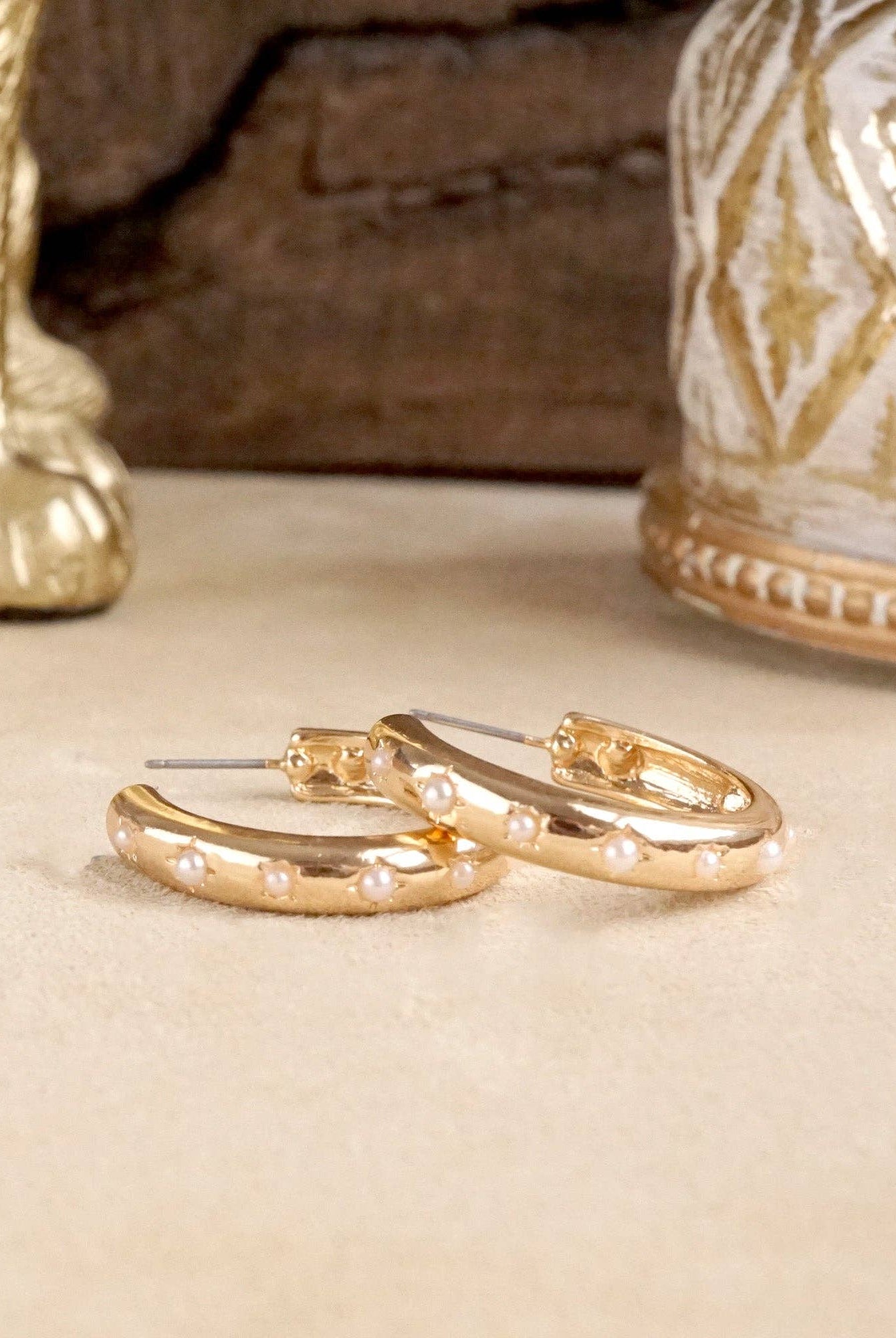 Classic Bubble Hoops – Gold with Crystal, Pearl, or Turquoise-Earrings-PennyLine inc-Stuffology - Where Vintage Meets Modern, A Boutique for Real Women in Crosbyton, TX