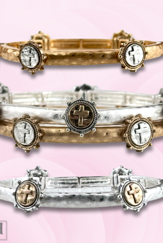 Antique look cross cuff bracelet-Bracelets-Pink Panache Brands-Stuffology - Where Vintage Meets Modern, A Boutique for Real Women in Crosbyton, TX