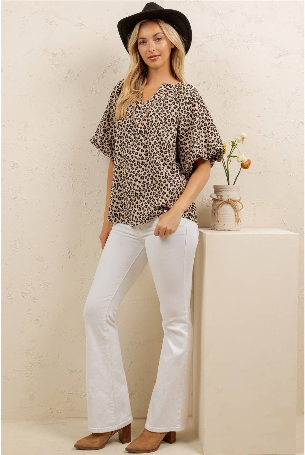 Wild Charm Leopard Blouse-Tops-Sage + Fig-Stuffology - Where Vintage Meets Modern, A Boutique for Real Women in Crosbyton, TX