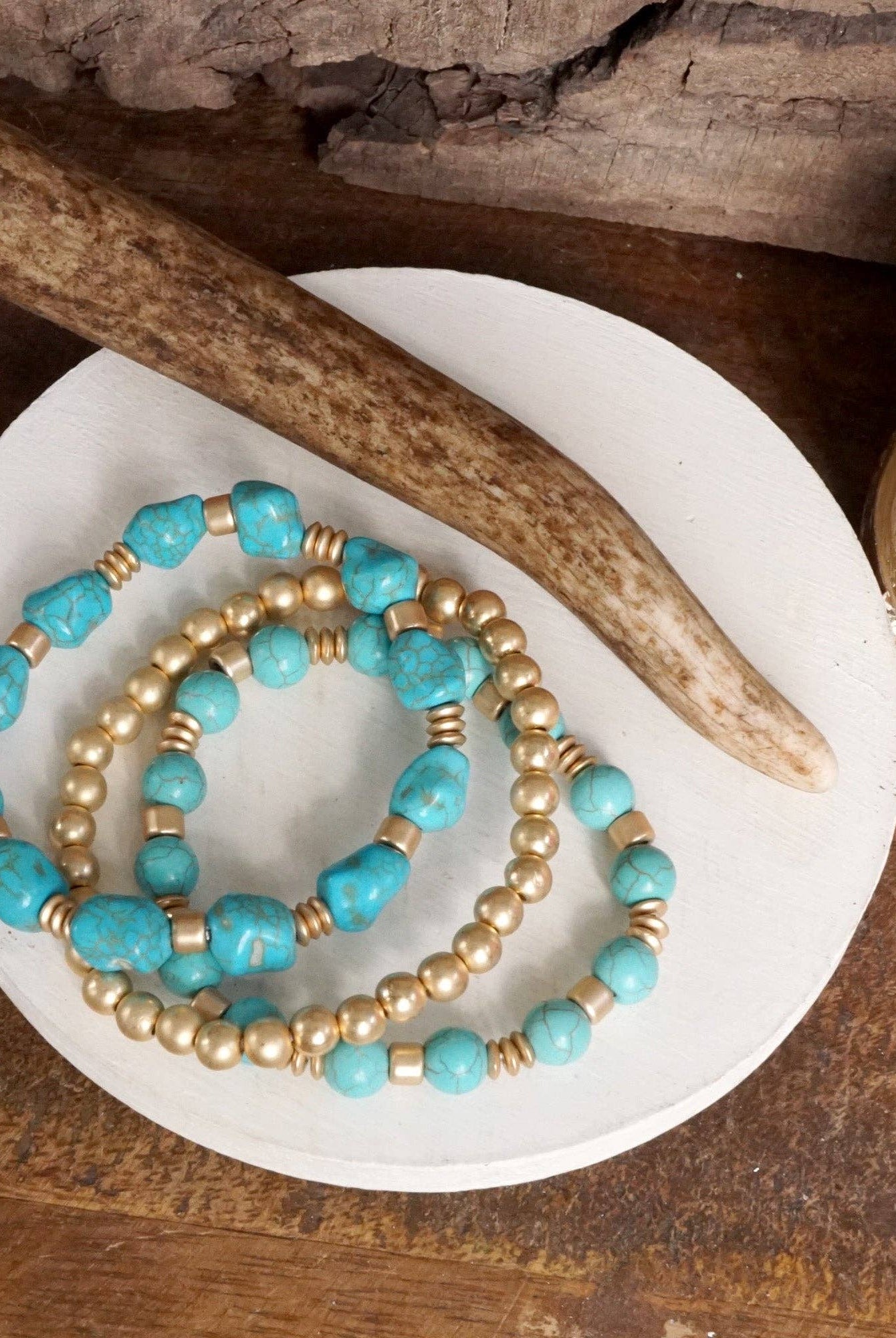 Western-Inspired Beaded Bracelet Set – Gold & Stone Accents-PennyLine inc-Stuffology - Where Vintage Meets Modern, A Boutique for Real Women in Crosbyton, TX