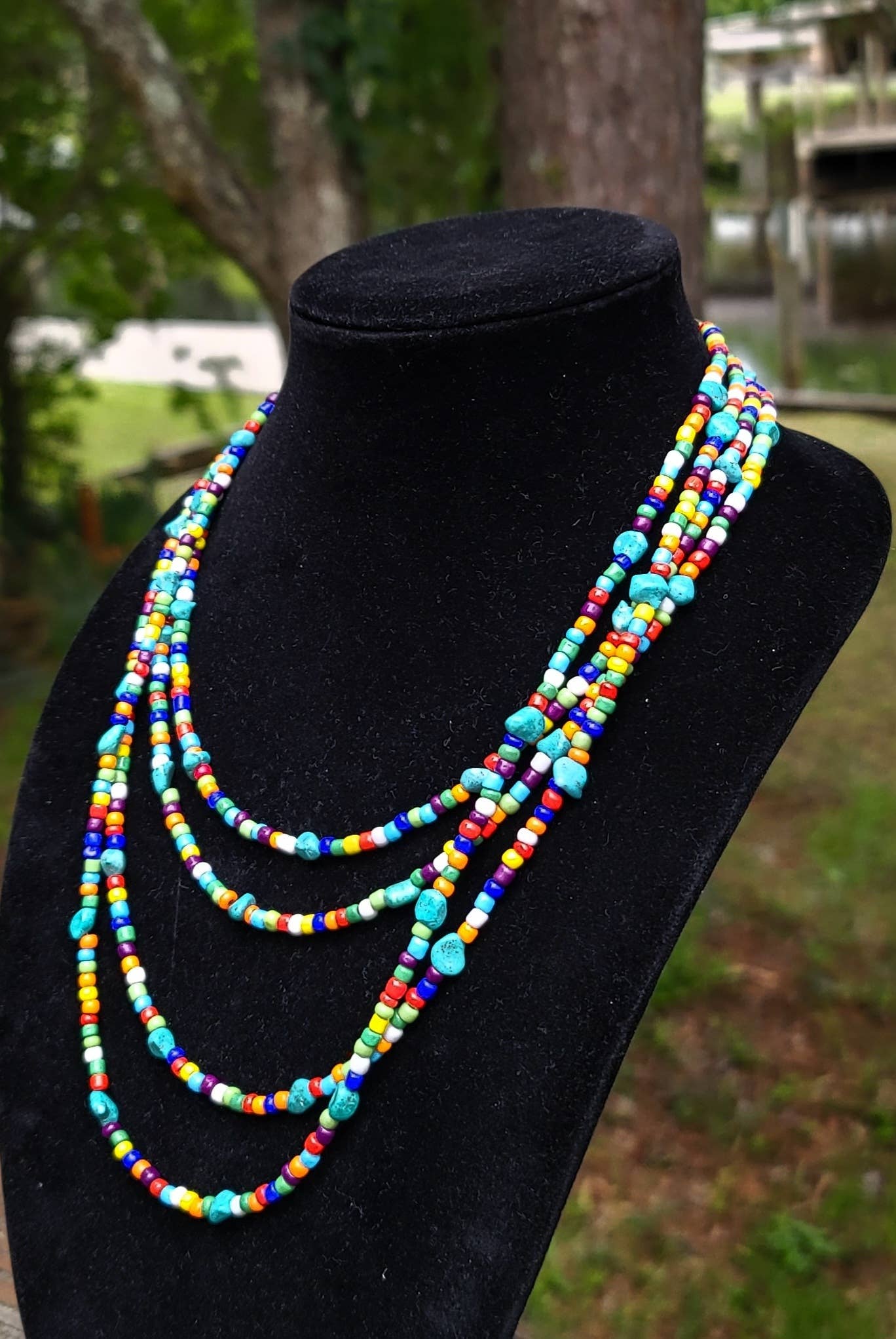 Native American made Turquoise, glass bead necklace-Horse Spirit Studio-Stuffology - Where Vintage Meets Modern, A Boutique for Real Women in Crosbyton, TX