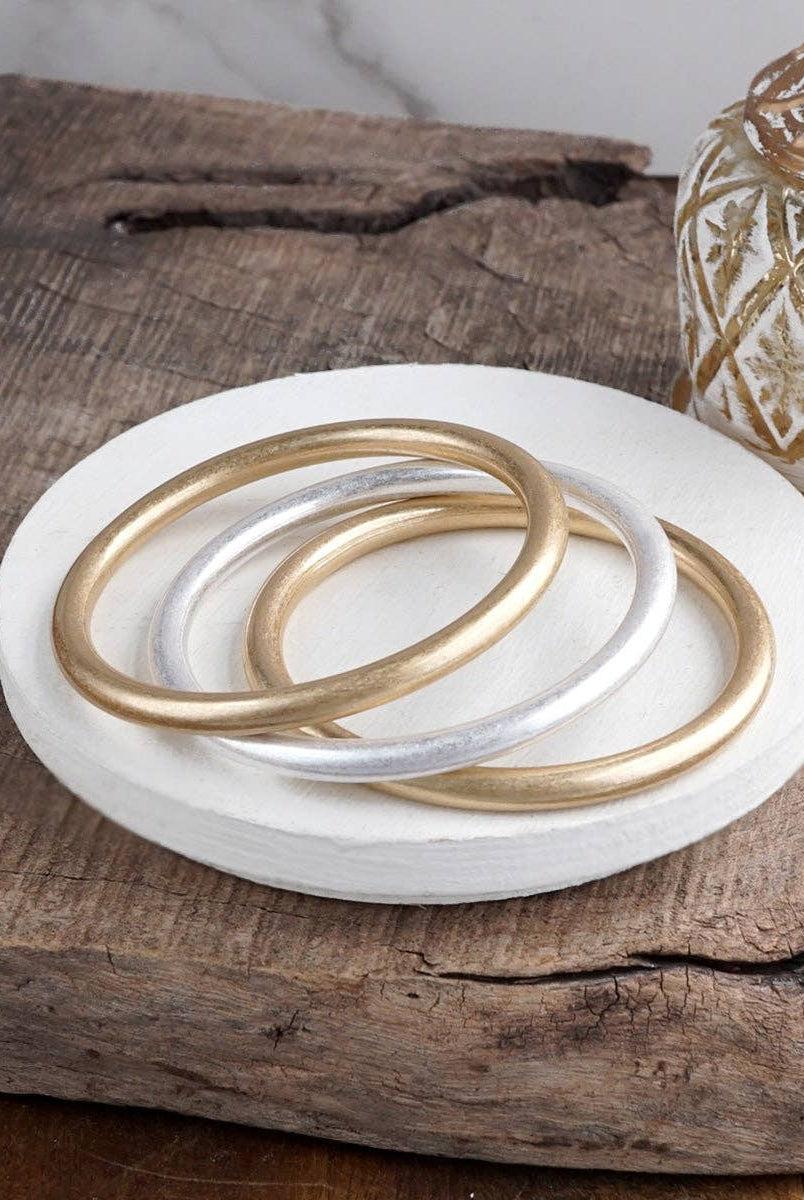 Sundrift Glow – Mixed Metal Bangle Stack-Bracelets-PennyLine inc-Stuffology - Where Vintage Meets Modern, A Boutique for Real Women in Crosbyton, TX