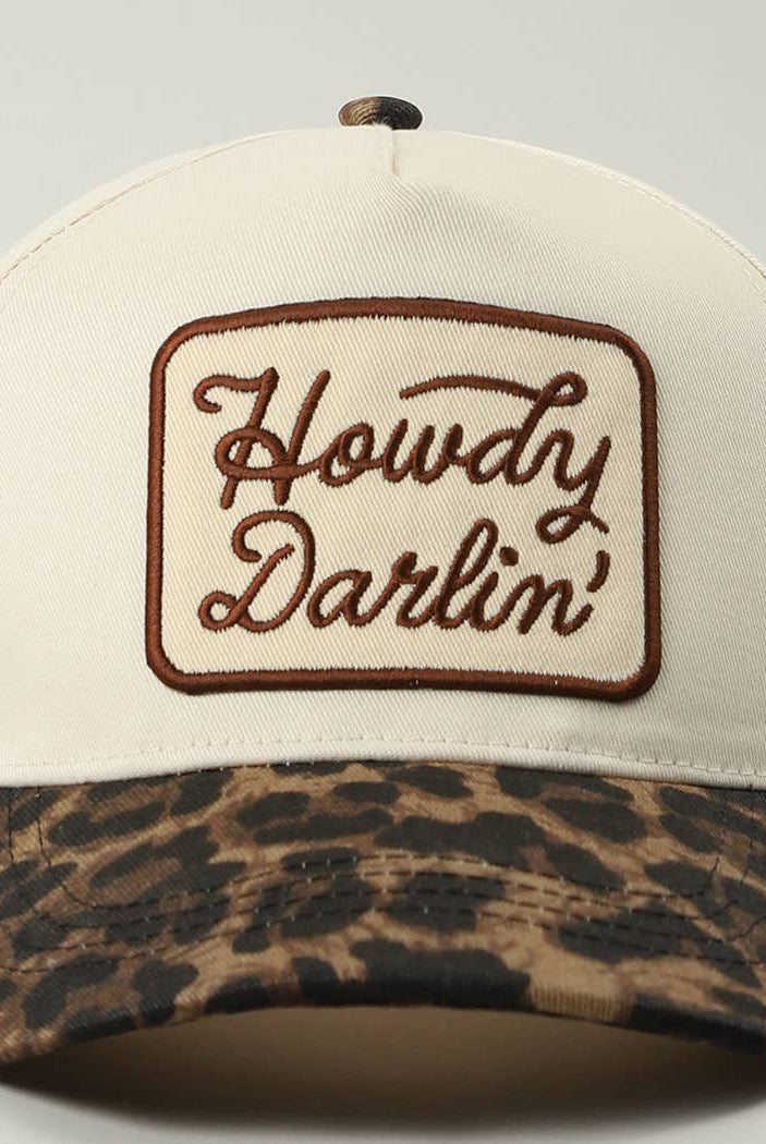 Howdy Darlin' Embroidered Leopard Brim Trucker Hat-Hats-Fashion City-Stuffology - Where Vintage Meets Modern, A Boutique for Real Women in Crosbyton, TX