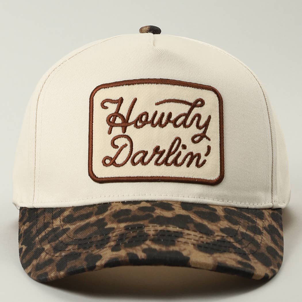 Howdy Darlin' Embroidered Leopard Brim Trucker Hat-Hats-Fashion City-Stuffology - Where Vintage Meets Modern, A Boutique for Real Women in Crosbyton, TX