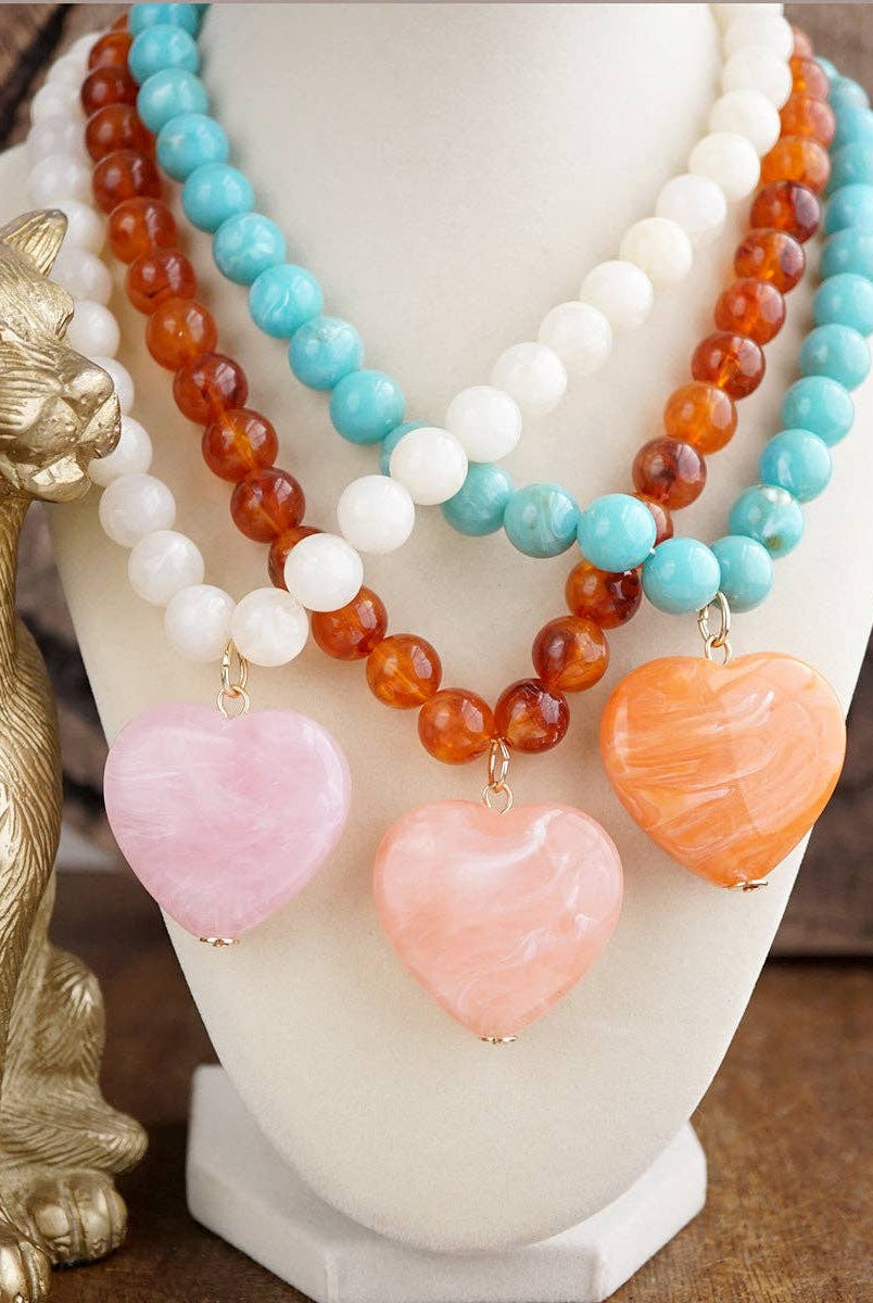 Heart Beaded Necklace-Necklaces-PennyLine inc-Stuffology - Where Vintage Meets Modern, A Boutique for Real Women in Crosbyton, TX