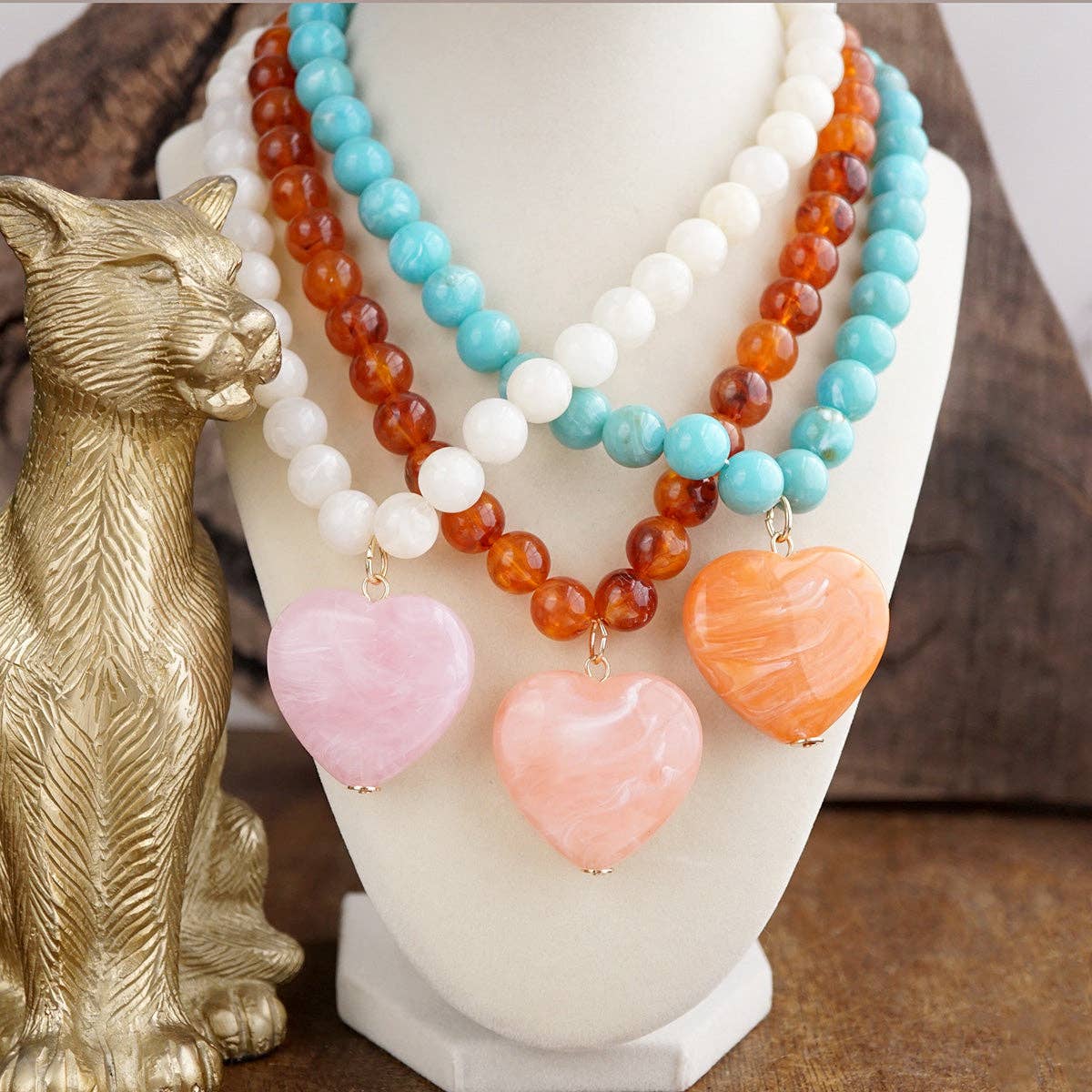 Heart Beaded Necklace-Necklaces-PennyLine inc-Stuffology - Where Vintage Meets Modern, A Boutique for Real Women in Crosbyton, TX