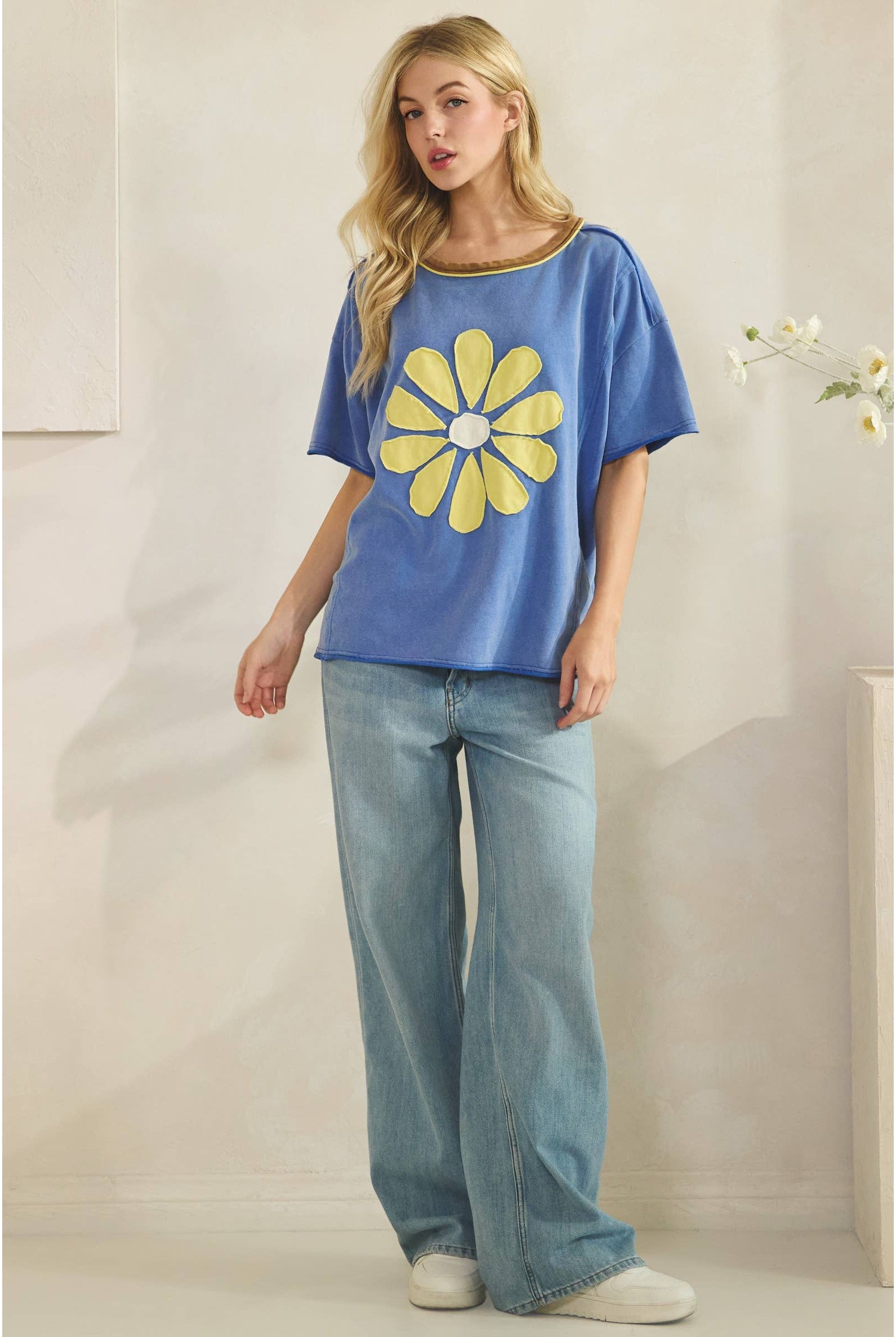 Daisy Applique Tee-Vintage Wash Tee-Sage + Fig-Stuffology - Where Vintage Meets Modern, A Boutique for Real Women in Crosbyton, TX