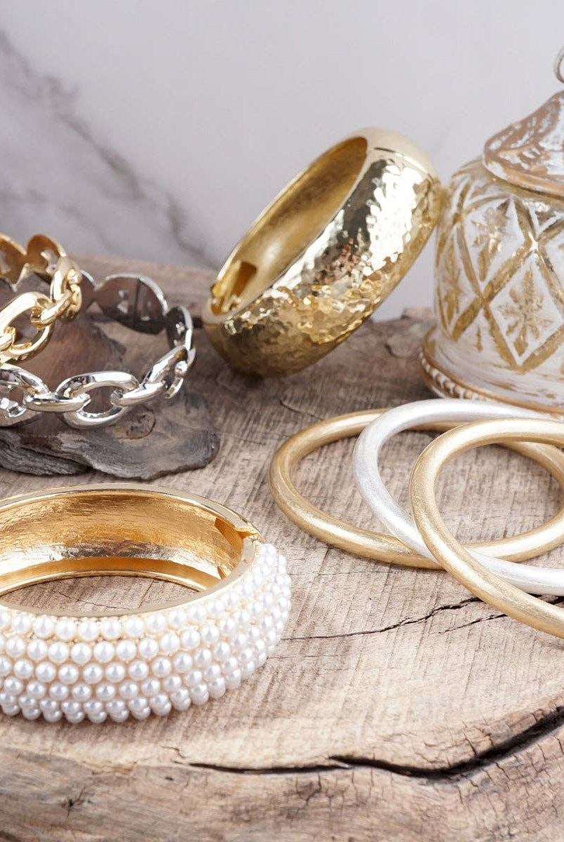 Sundrift Glow – Mixed Metal Bangle Stack-Bracelets-PennyLine inc-Stuffology - Where Vintage Meets Modern, A Boutique for Real Women in Crosbyton, TX