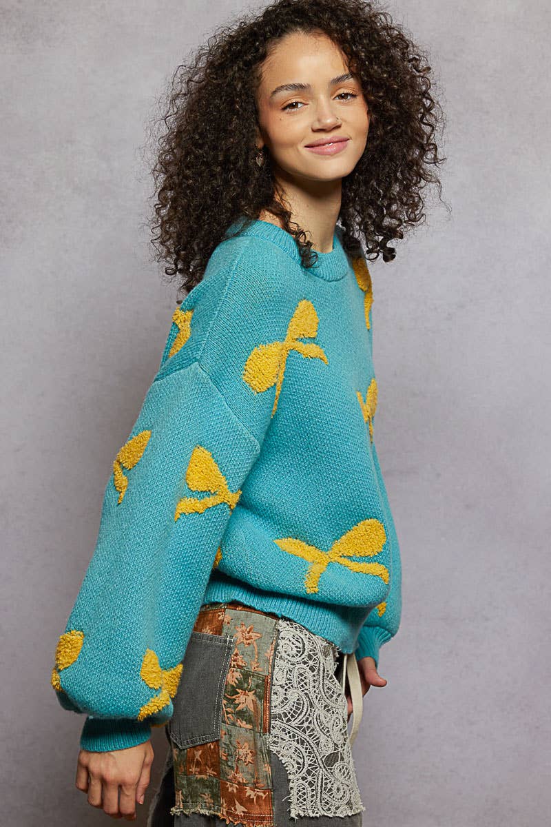 POL Clothing Round Neck Bow Sweater-Sweaters-Pol Clothing-Stuffology - Where Vintage Meets Modern, A Boutique for Real Women in Crosbyton, TX