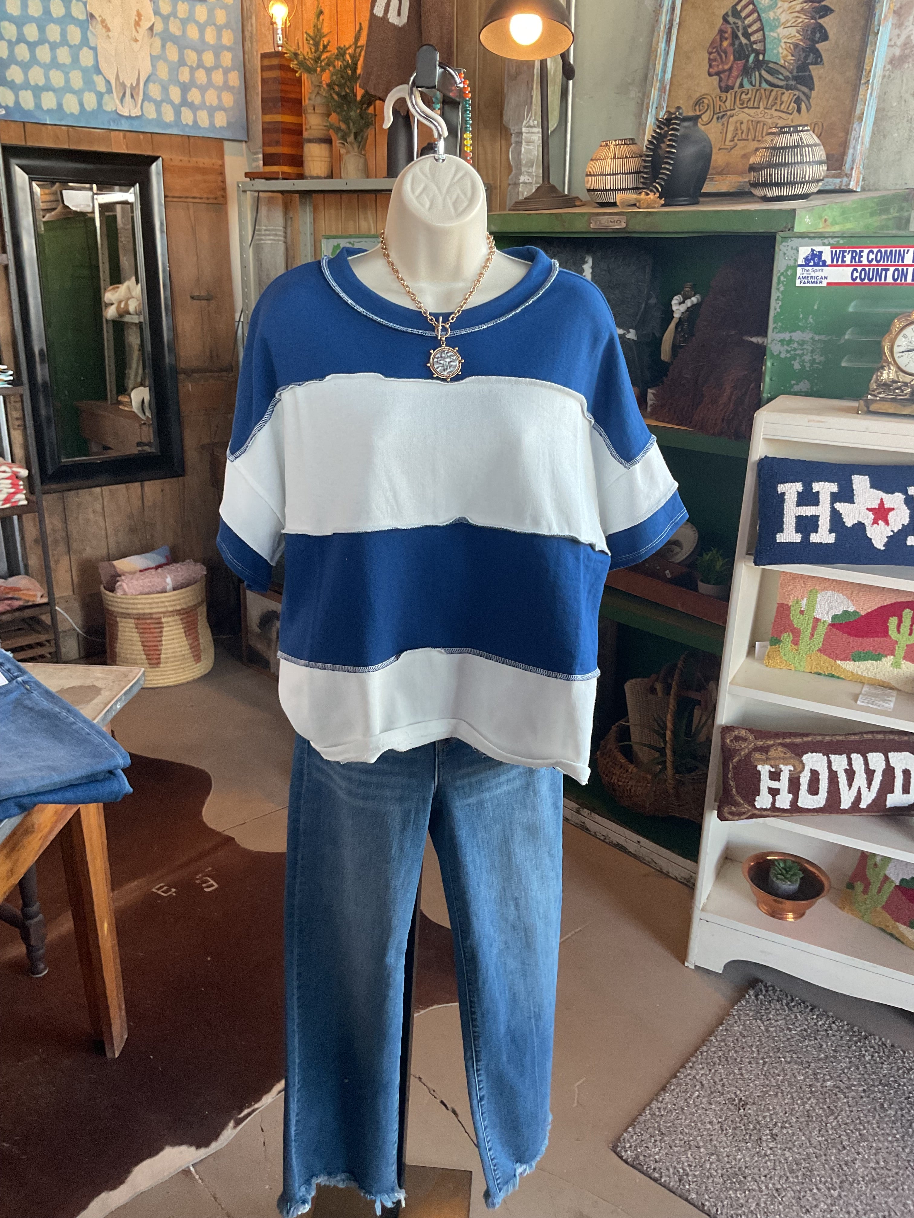 FRENCH TERRY COLOR BLOCK EXPOSED SEAM TOP-Zenana-Stuffology - Where Vintage Meets Modern, A Boutique for Real Women in Crosbyton, TX