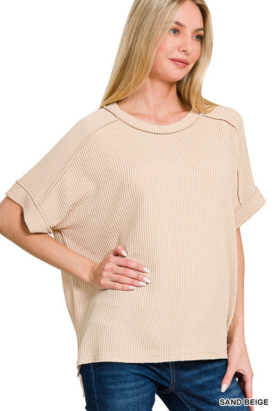 Comfy Round Neck Rib Knit Top-Tops-Zenana-Stuffology - Where Vintage Meets Modern, A Boutique for Real Women in Crosbyton, TX