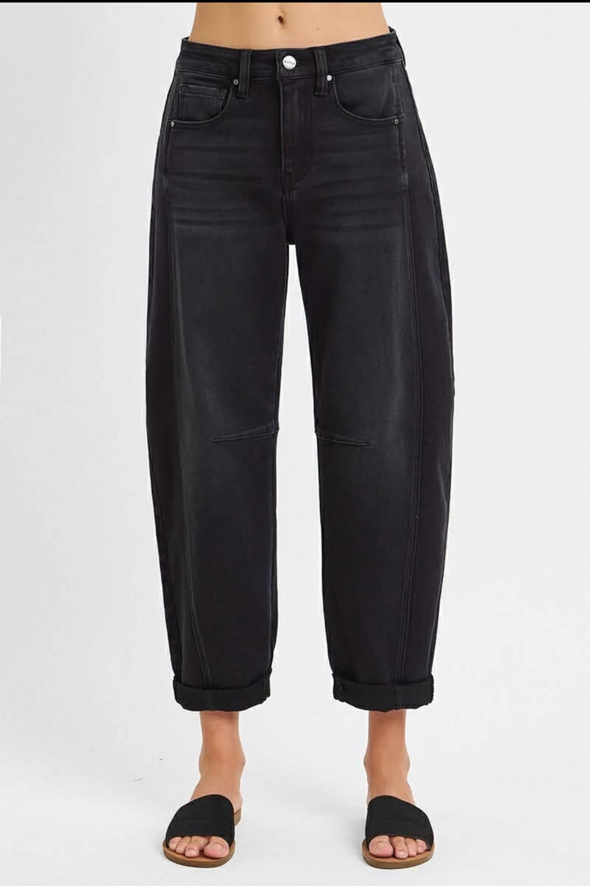 Risen Black Barrel Jeans-Jeans-Risen Jeans-Stuffology - Where Vintage Meets Modern, A Boutique for Real Women in Crosbyton, TX