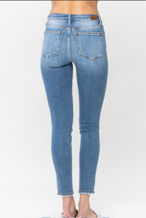 Judy Blue Mid Rise Stretchy Skinny Jeans - Medium Blue | Stuffology Boutique-Jeans-Judy Blue-Stuffology - Where Vintage Meets Modern, A Boutique for Real Women in Crosbyton, TX