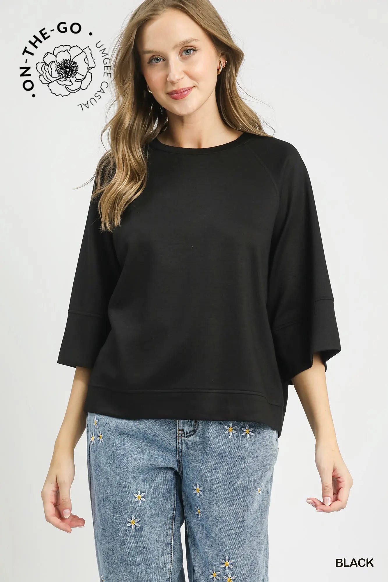 3/4 Sleeved Drop Shoulder Top-Top-Umgee-Stuffology - Where Vintage Meets Modern, A Boutique for Real Women in Crosbyton, TX