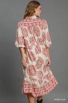 Rose Clay Border Print Tiered Midi Dress-Dresses-Umgee-Stuffology - Where Vintage Meets Modern, A Boutique for Real Women in Crosbyton, TX