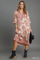 Rose Clay Border Print Tiered Midi Dress-Dresses-Umgee-Stuffology - Where Vintage Meets Modern, A Boutique for Real Women in Crosbyton, TX
