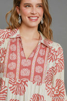 Rose Clay Border Print Tiered Midi Dress-Dresses-Umgee-Stuffology - Where Vintage Meets Modern, A Boutique for Real Women in Crosbyton, TX