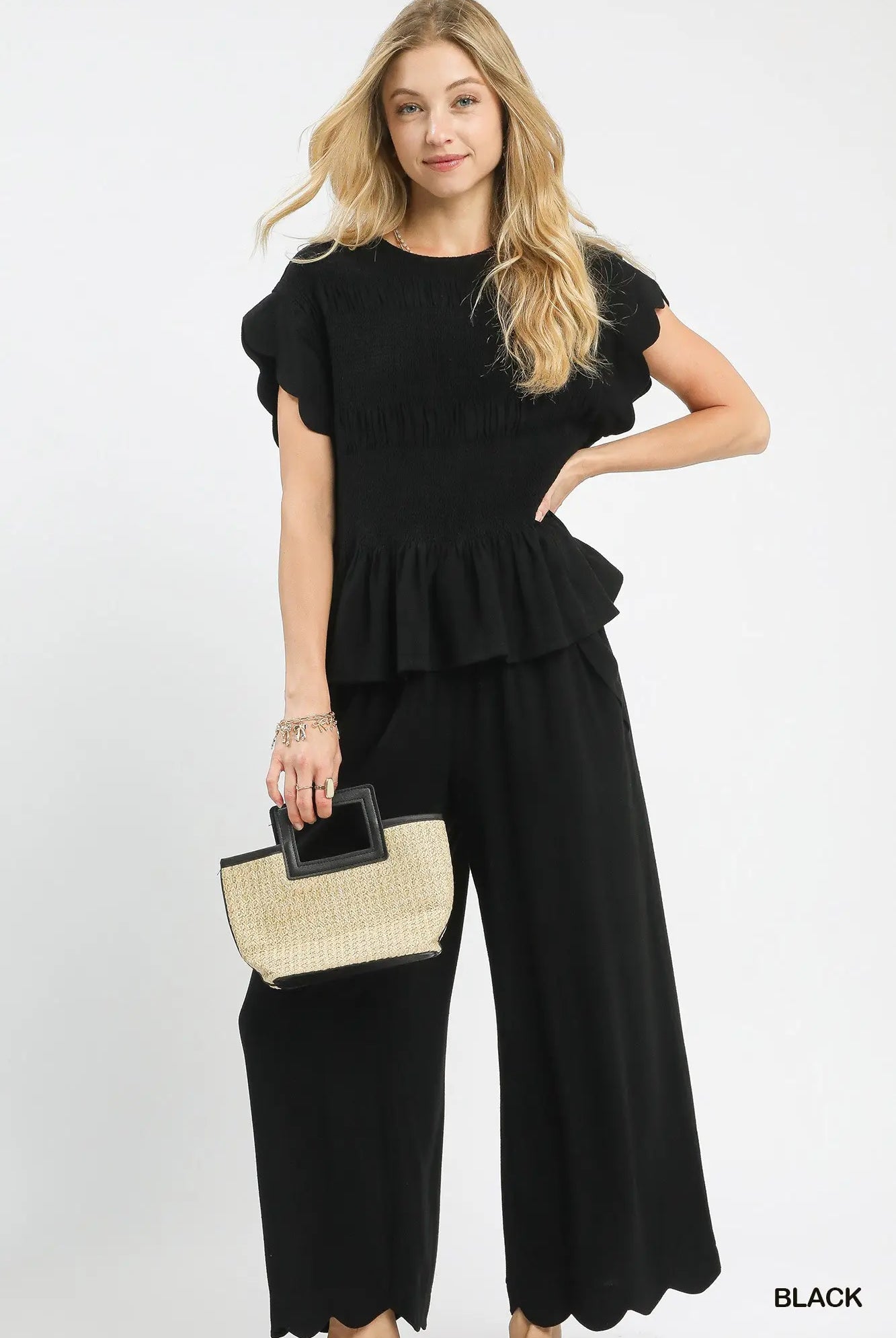 Linen Blend Smocked Peplum Top-Top-Umgee-Stuffology - Where Vintage Meets Modern, A Boutique for Real Women in Crosbyton, TX