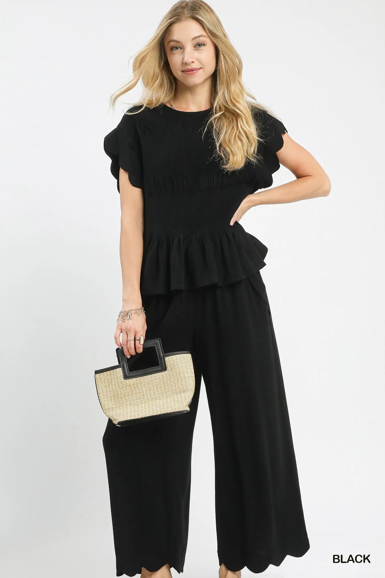 Linen Blend Smocked Peplum Top-Top-Umgee-Stuffology - Where Vintage Meets Modern, A Boutique for Real Women in Crosbyton, TX