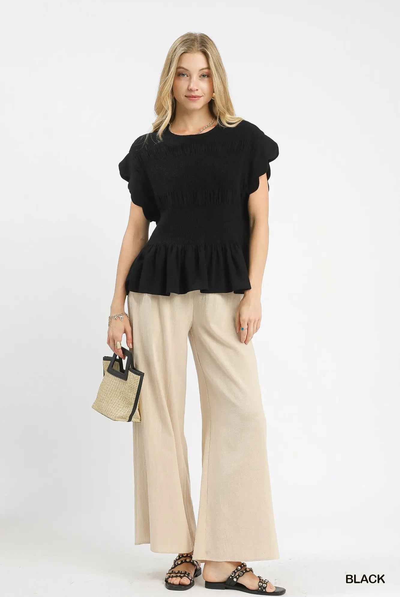 Linen Blend Smocked Peplum Top-Top-Umgee-Stuffology - Where Vintage Meets Modern, A Boutique for Real Women in Crosbyton, TX