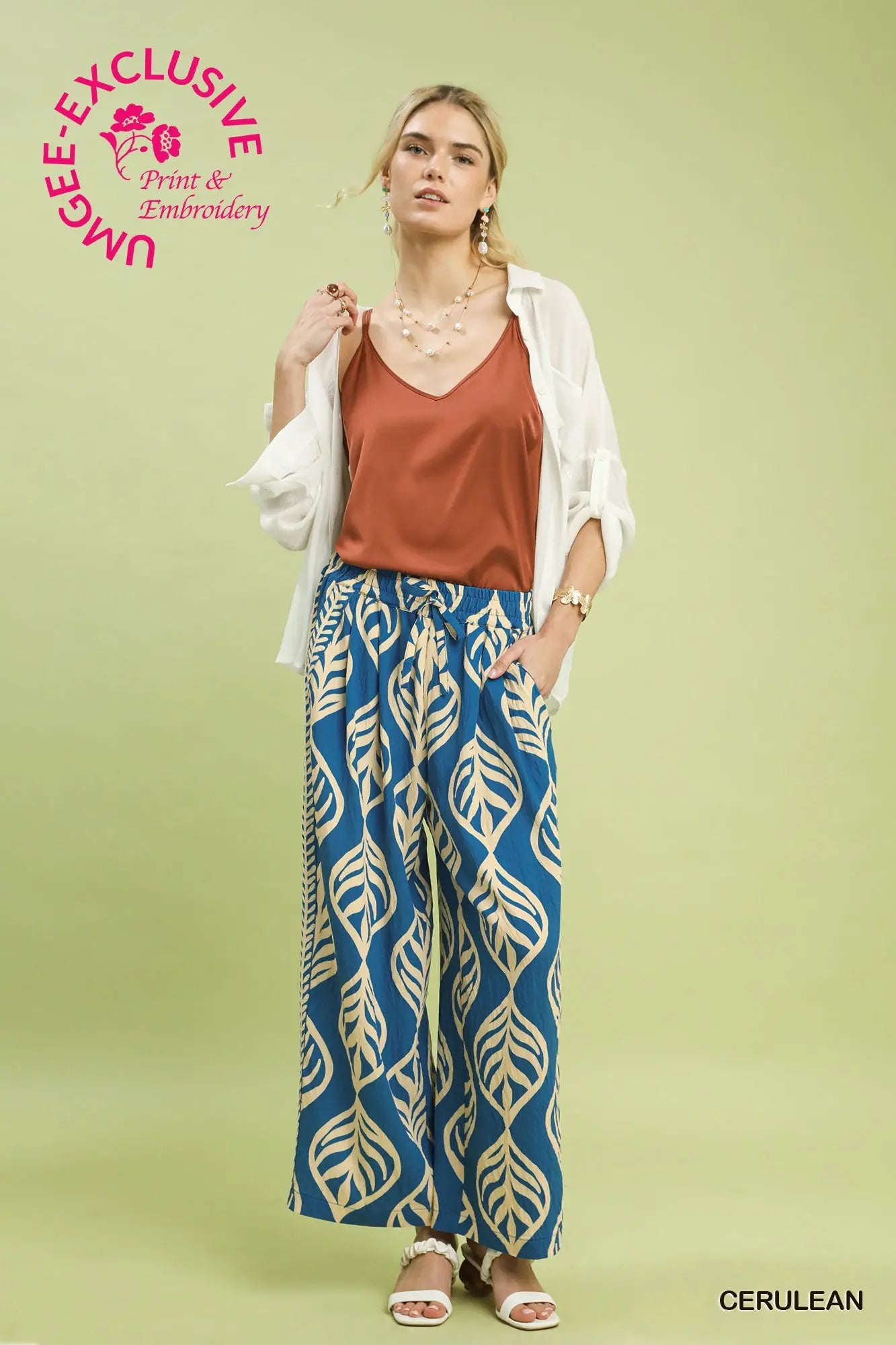 Leaf Print Wide Leg Pants-Pants-Umgee-Stuffology - Where Vintage Meets Modern, A Boutique for Real Women in Crosbyton, TX