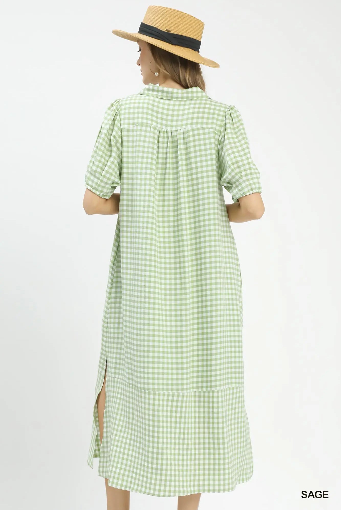 Gingham Sage Green Midi Dress-Dresses-Umgee-Stuffology - Where Vintage Meets Modern, A Boutique for Real Women in Crosbyton, TX