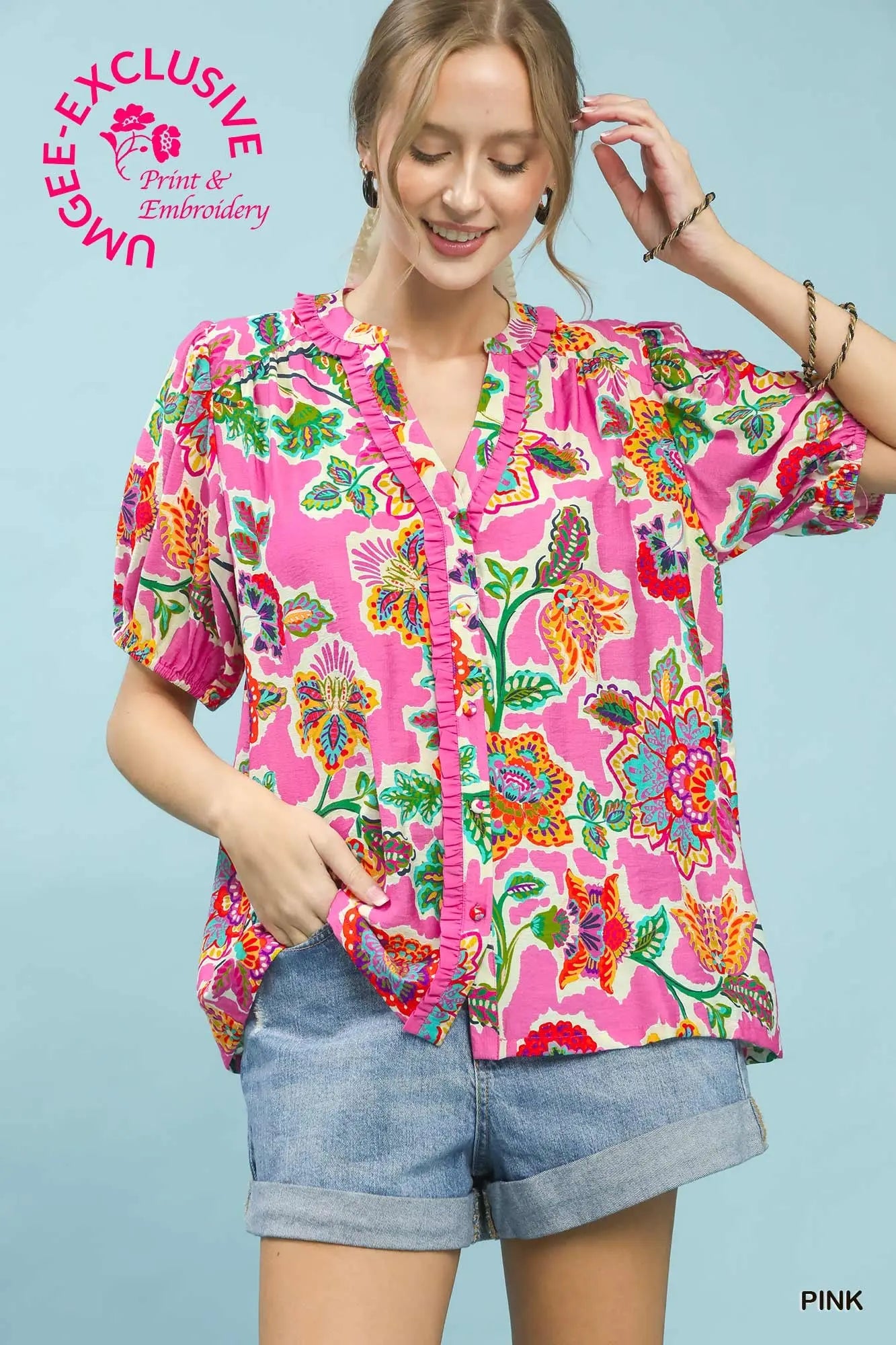 Floral Contrast-Trim Boho Blouse-Stuffology Boutique -Stuffology - Where Vintage Meets Modern, A Boutique for Real Women in Crosbyton, TX