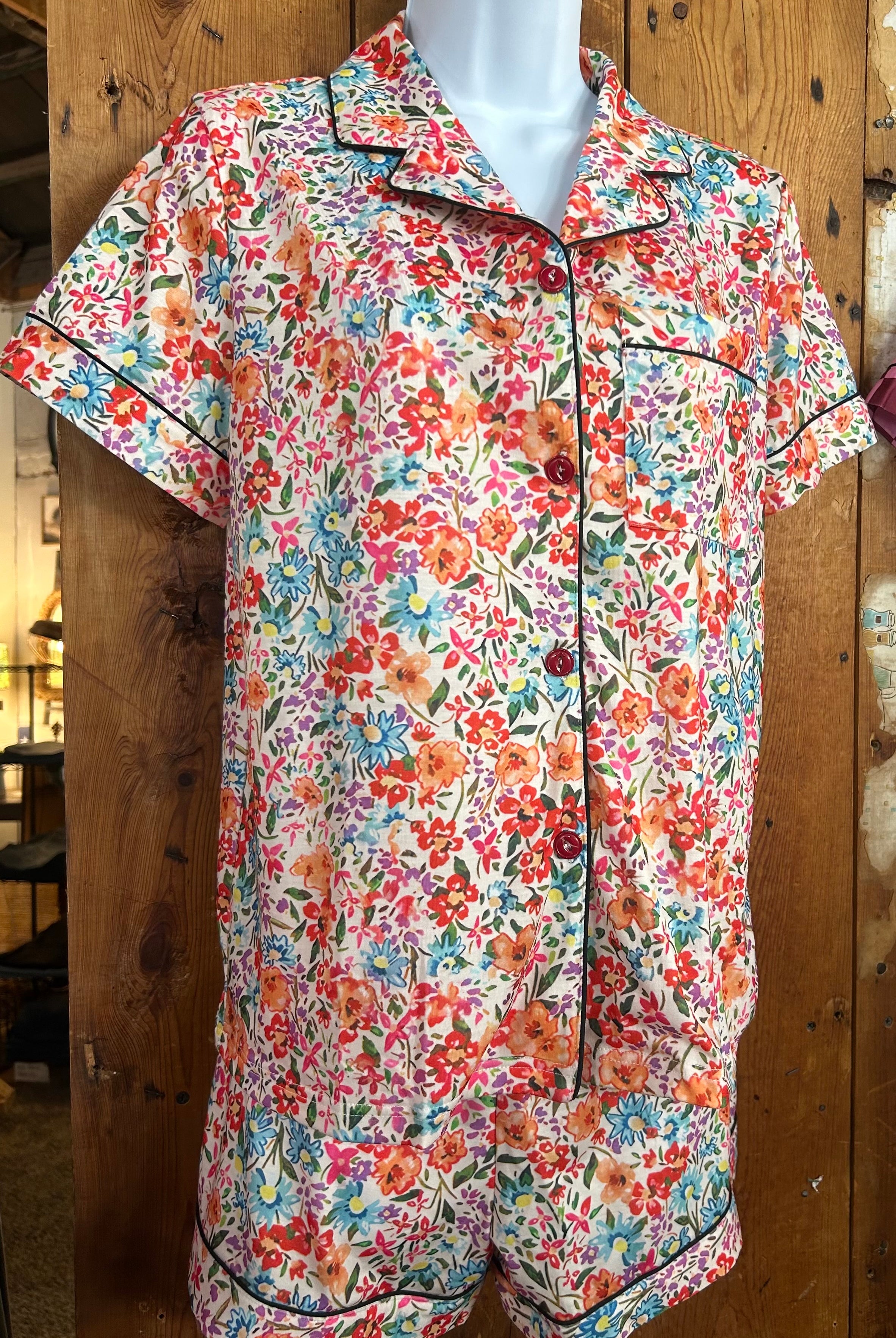 Floral Pattern Pajamas-Pajamas-Tickled Teal-Stuffology - Where Vintage Meets Modern, A Boutique for Real Women in Crosbyton, TX