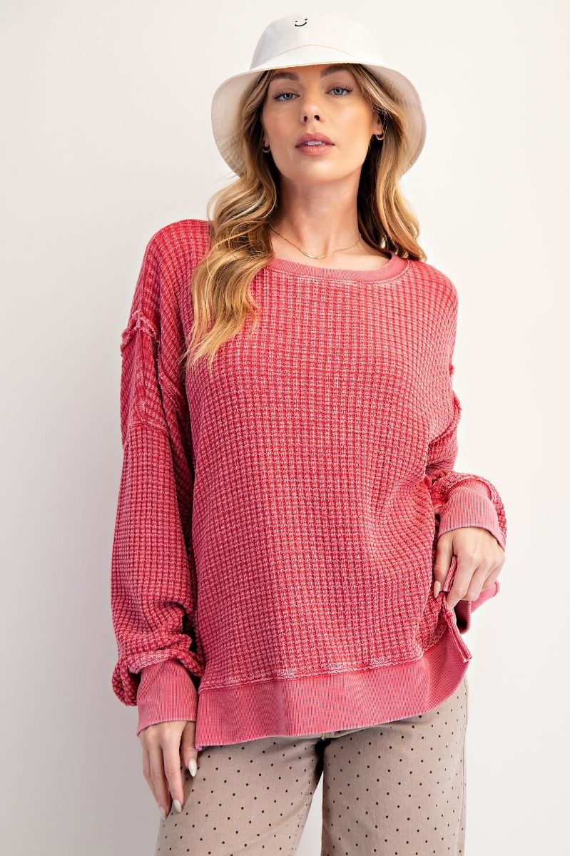 BOHO RED THERMAL PULLOVER-Easel-Stuffology - Where Vintage Meets Modern, A Boutique for Real Women in Crosbyton, TX