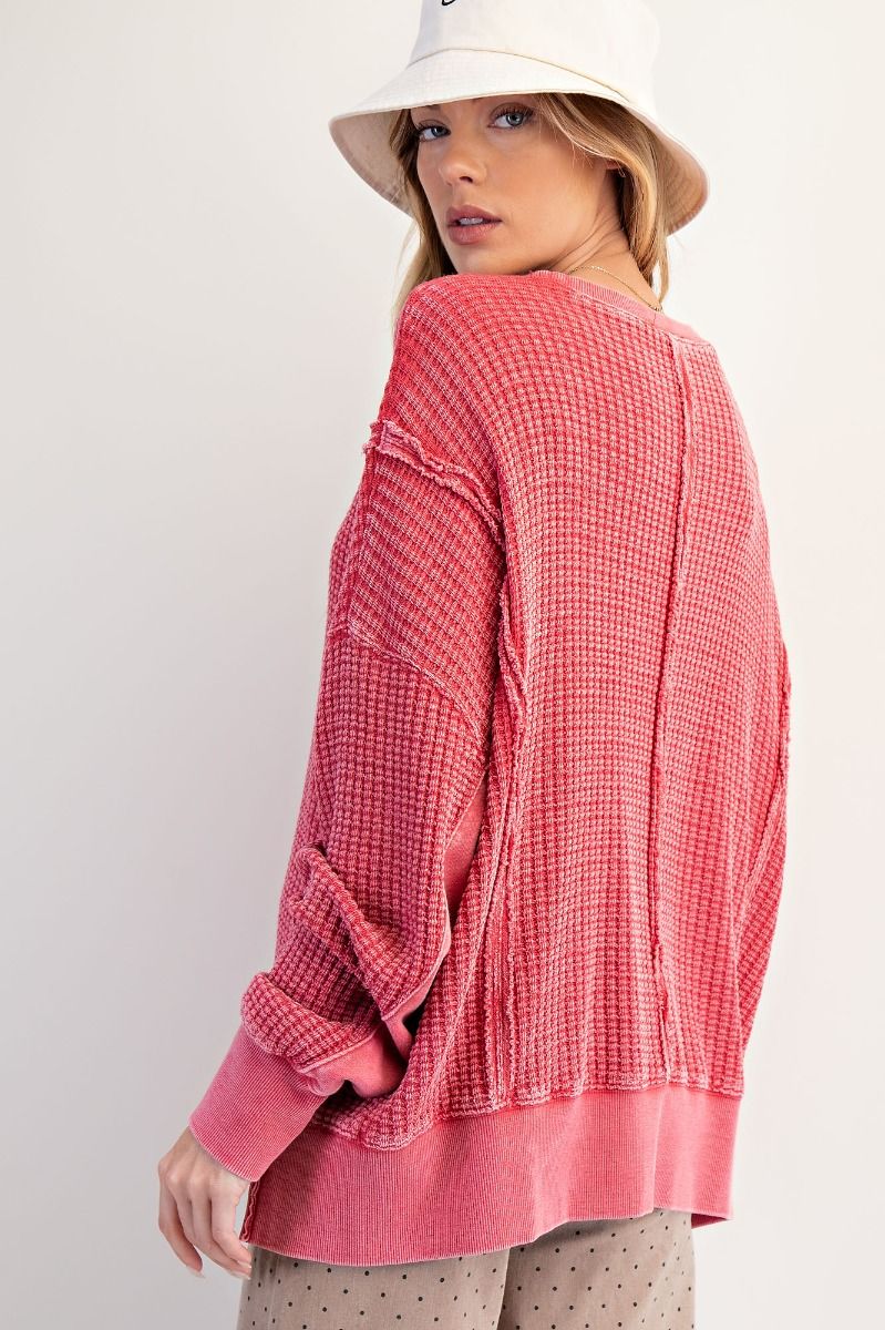 BOHO RED THERMAL PULLOVER-Easel-Stuffology - Where Vintage Meets Modern, A Boutique for Real Women in Crosbyton, TX