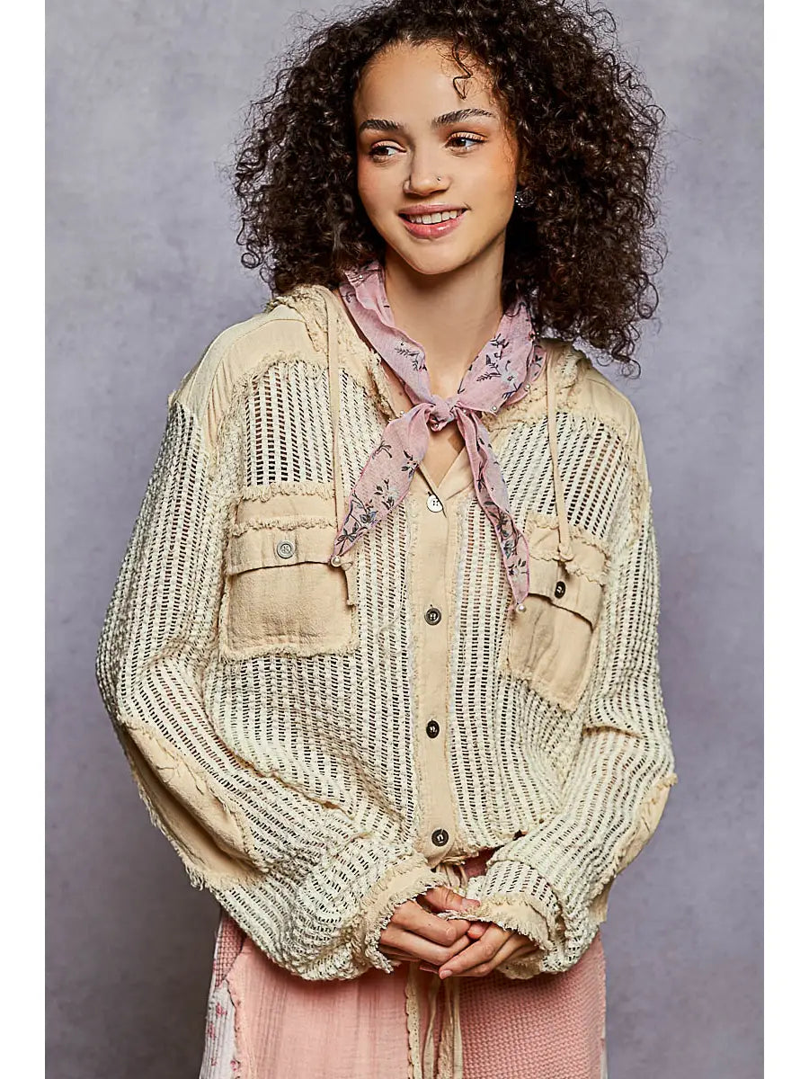 POL Clothing Open Knit Frayed Jacket-Hoodie-Pol Clothing-Stuffology - Where Vintage Meets Modern, A Boutique for Real Women in Crosbyton, TX