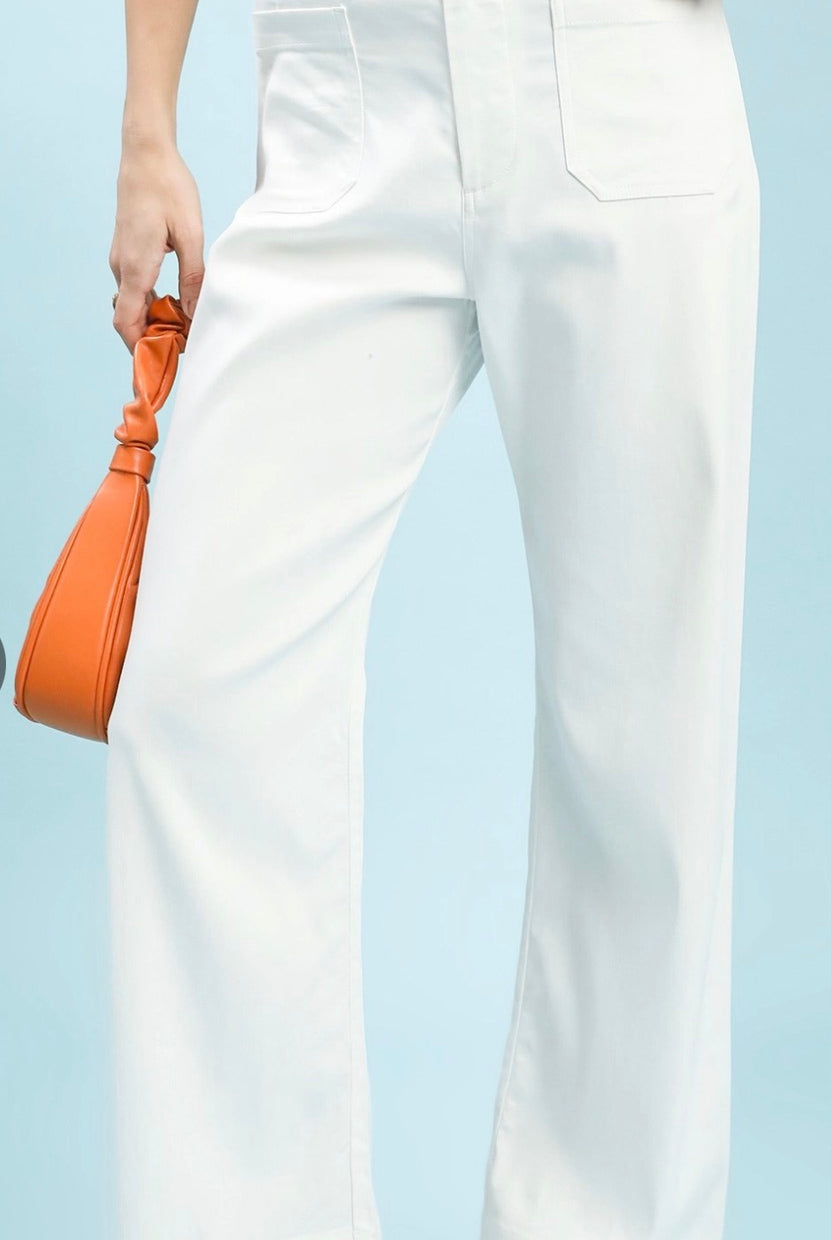 Off White Button Stretch Wide Leg Pants-Pants-Umgee-Stuffology - Where Vintage Meets Modern, A Boutique for Real Women in Crosbyton, TX