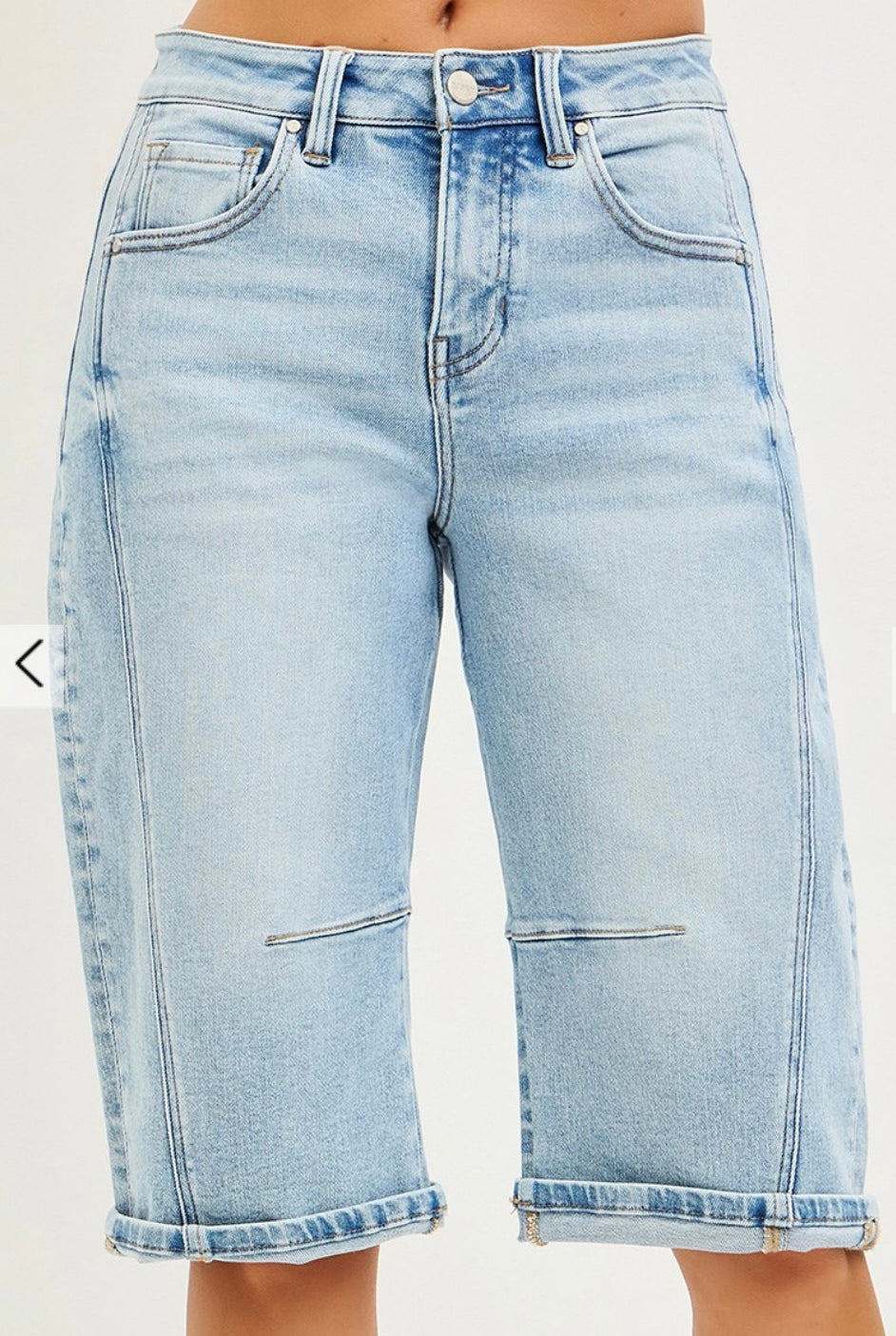 Risen Light Wash Barrel Shorts-Shorts-Risen Jeans-Stuffology - Where Vintage Meets Modern, A Boutique for Real Women in Crosbyton, TX