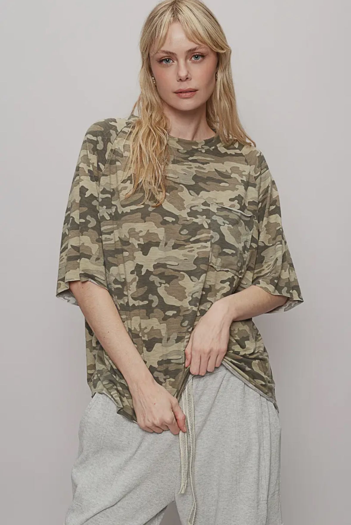 POL Clothing Camo Short Sleeve Roomy Fit Top-POL Clothing-Stuffology - Where Vintage Meets Modern, A Boutique for Real Women in Crosbyton, TX