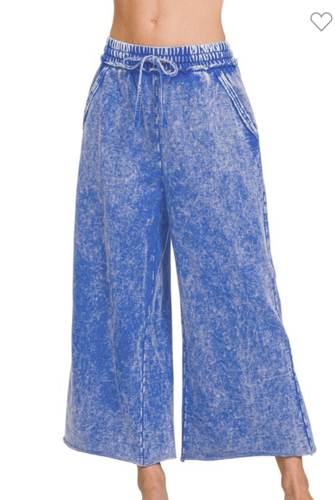 Classic Blue Acid Wash French Terry Palazo Pants-Pants-ZENANA-Stuffology - Where Vintage Meets Modern, A Boutique for Real Women in Crosbyton, TX